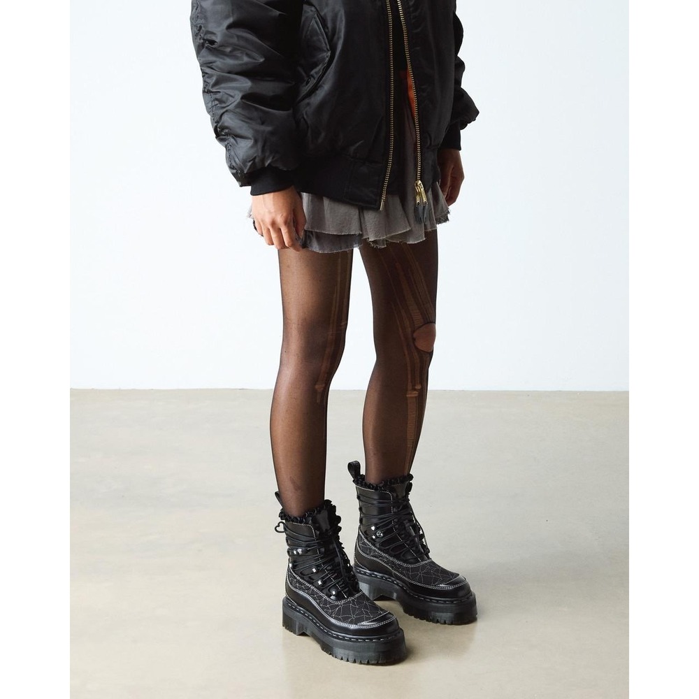 NEW Dr. Martens Jadon Frill Black Leather Platform Boots Hearts Stars Beads 9 US - Picture 7 of 15